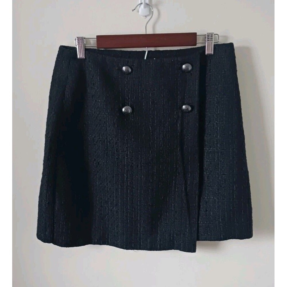Loft Womens Tweed A Line Black Lined‎ Mini Skirt Button Size 8
